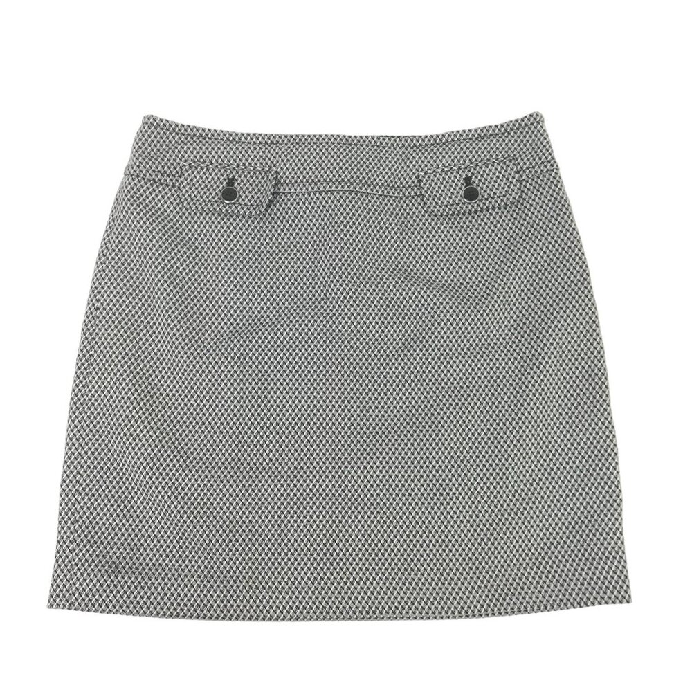 LOFT 8 Black White Hatch Print Above Knee Skirt A-Line Faux Pockets Side Zip